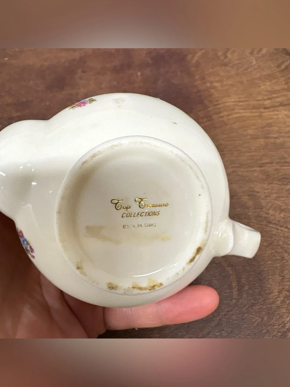 Top Treasure Collections Cream Floral Ceramic Teapot Trinket Box with Gold Trim